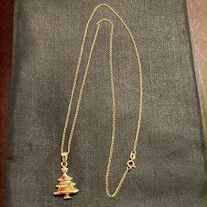 14k yellow 585 gold necklace and Christmas tree pendant